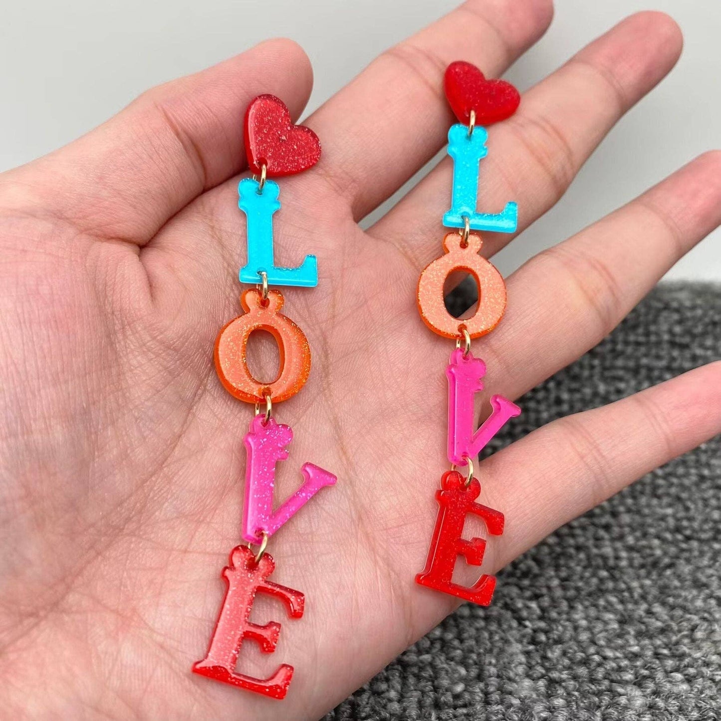 MultiColored Acrylic Love Dangle Earrings