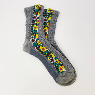 Noble Floral Beauty Socks: White