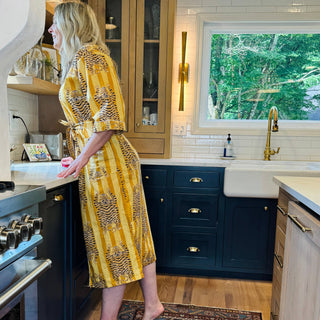Women's Cotton Kimono Robe | Block Printed | Golden Tiger
