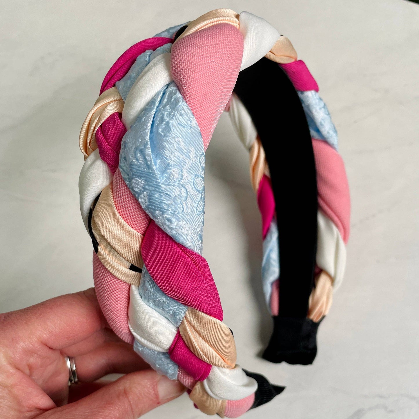 Unique Braided Fabric Headband- Pink