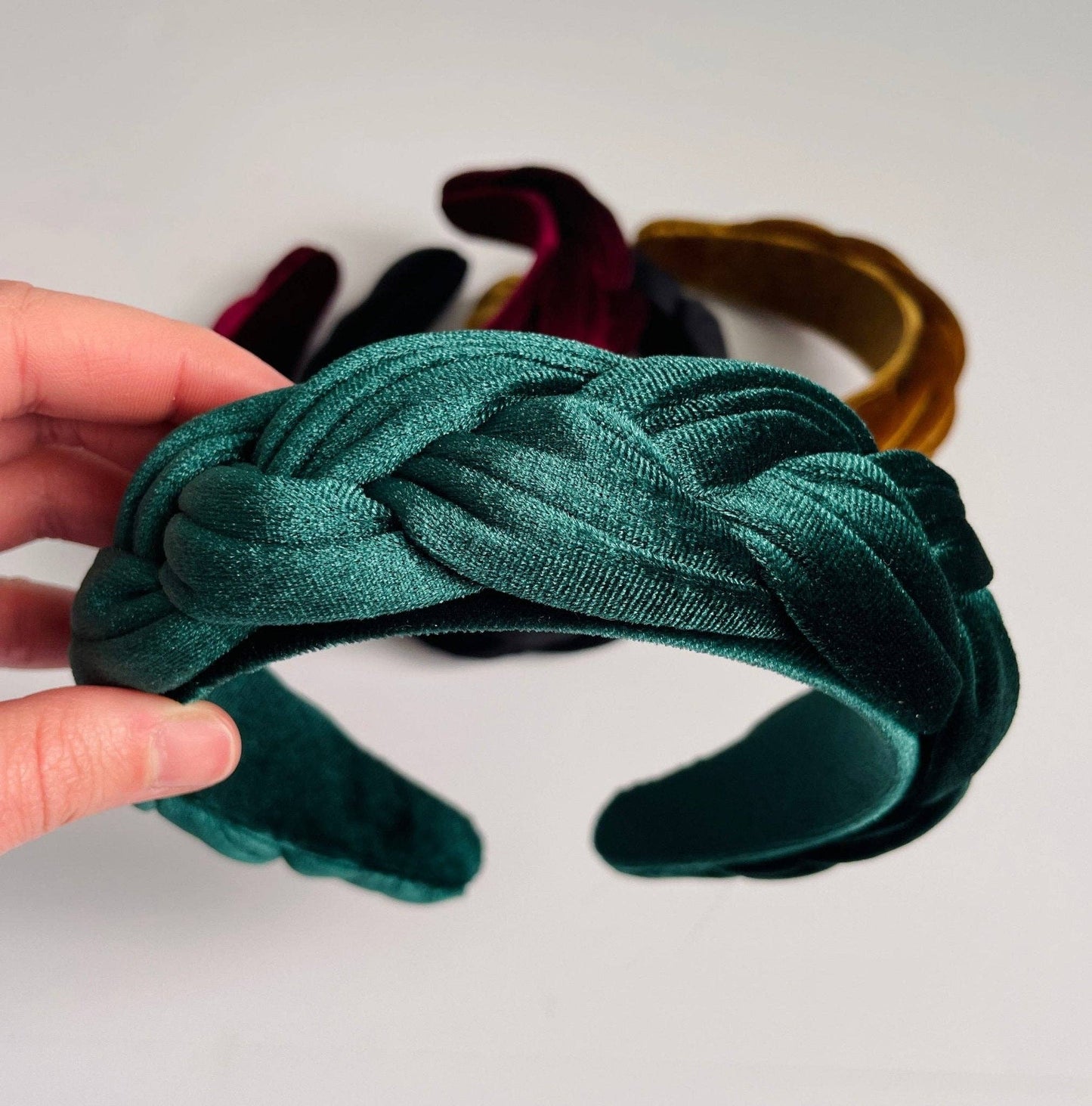 Classy, Elegant Velvet Braided Women's Headband- Emerald Green