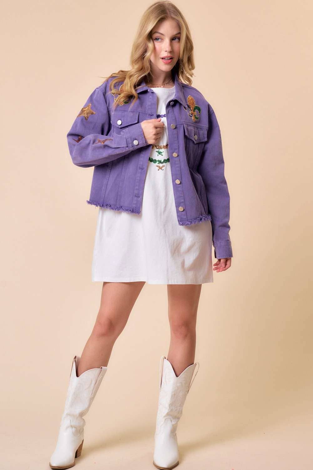 MARDI GRAS Letter Patch Denim Wash Jacket
