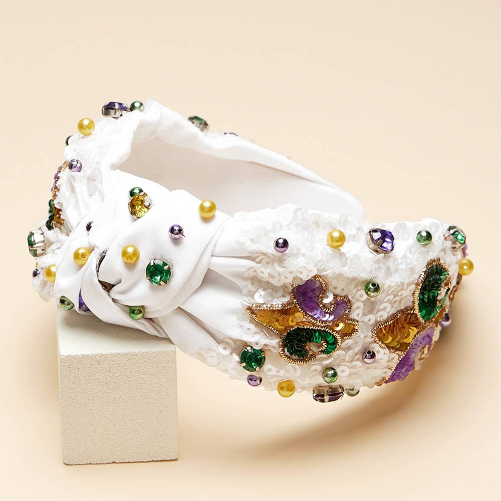 Mardi Gras Sequin Fleur de Lis Stone Embellished Headband