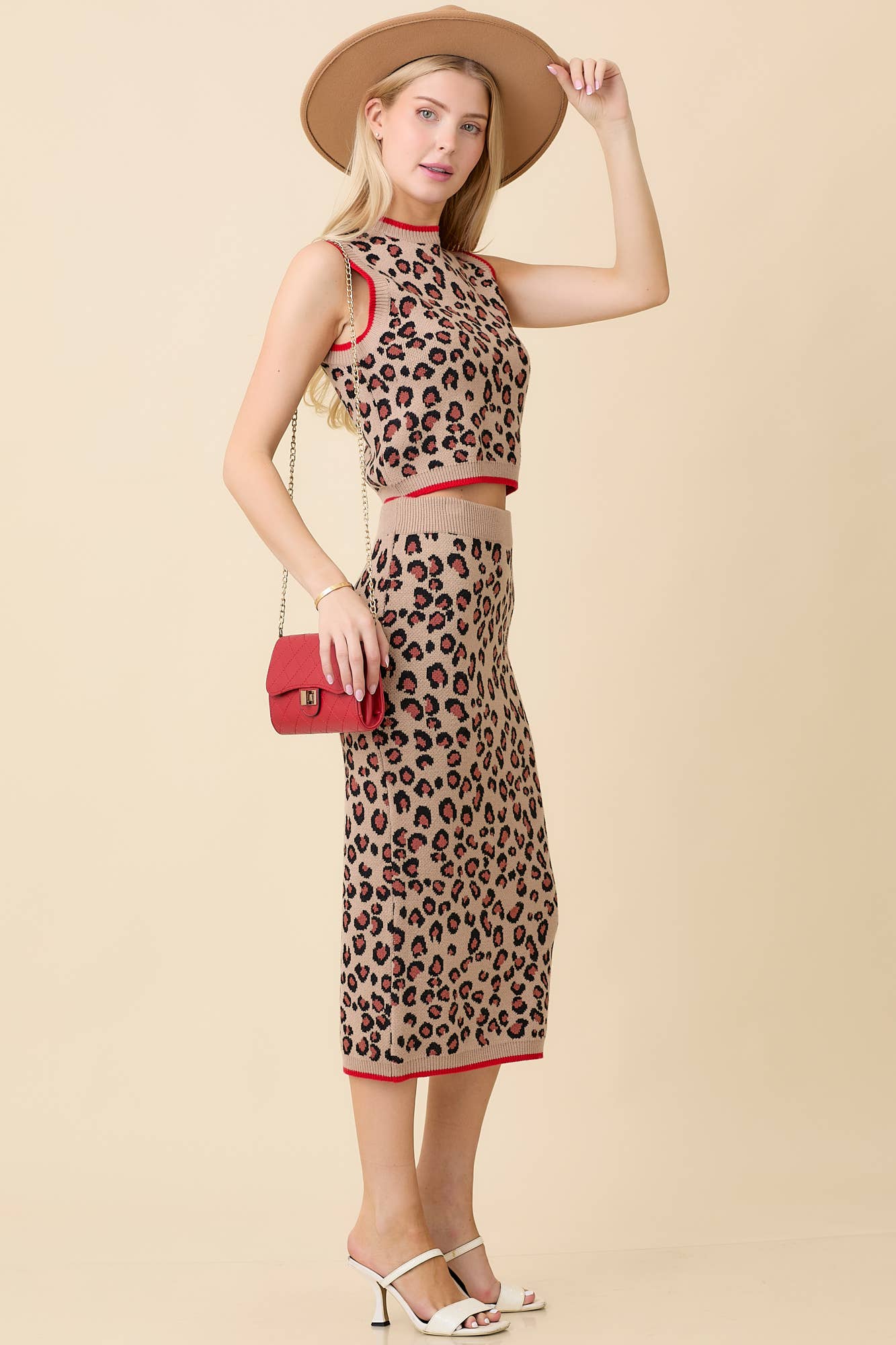 Leopard Sweater Knit Midi Skirt