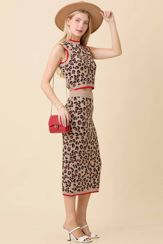 Leopard Sweater Knit Midi Skirt