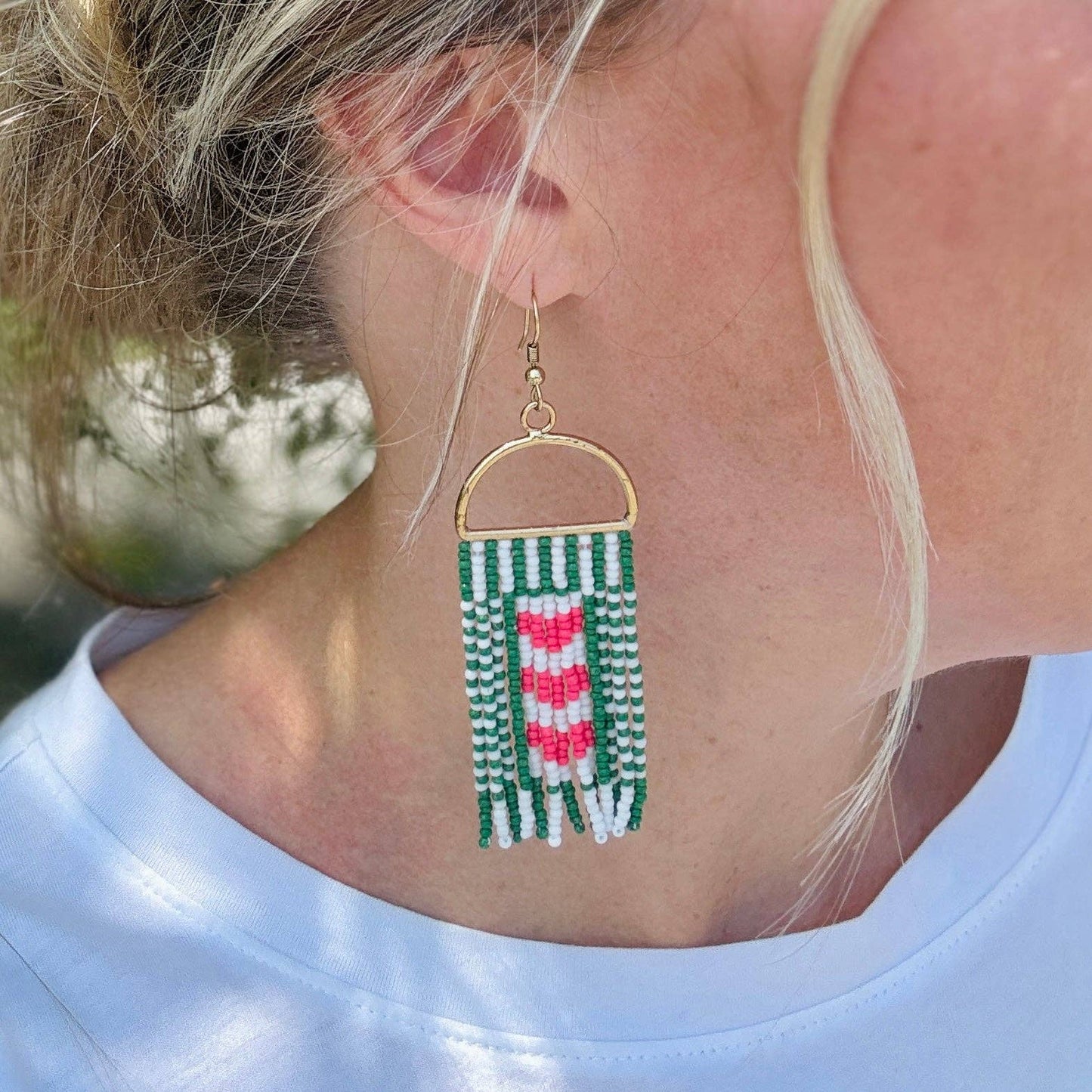 Kelly's In Love Seed Bead Earrings | Stripes & Hearts