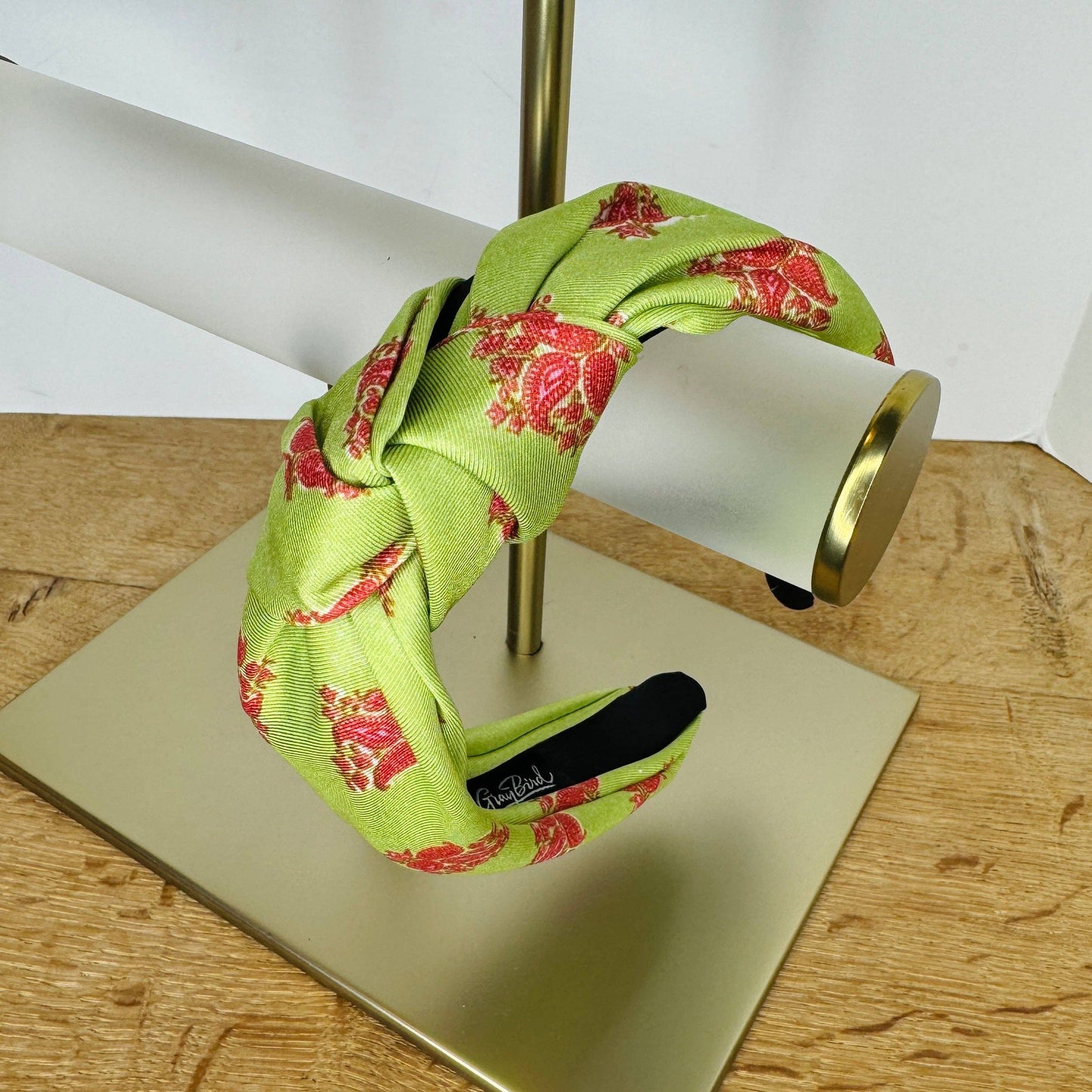 Classic Knot Satin Headband | Green & Pink Block Print Inspired