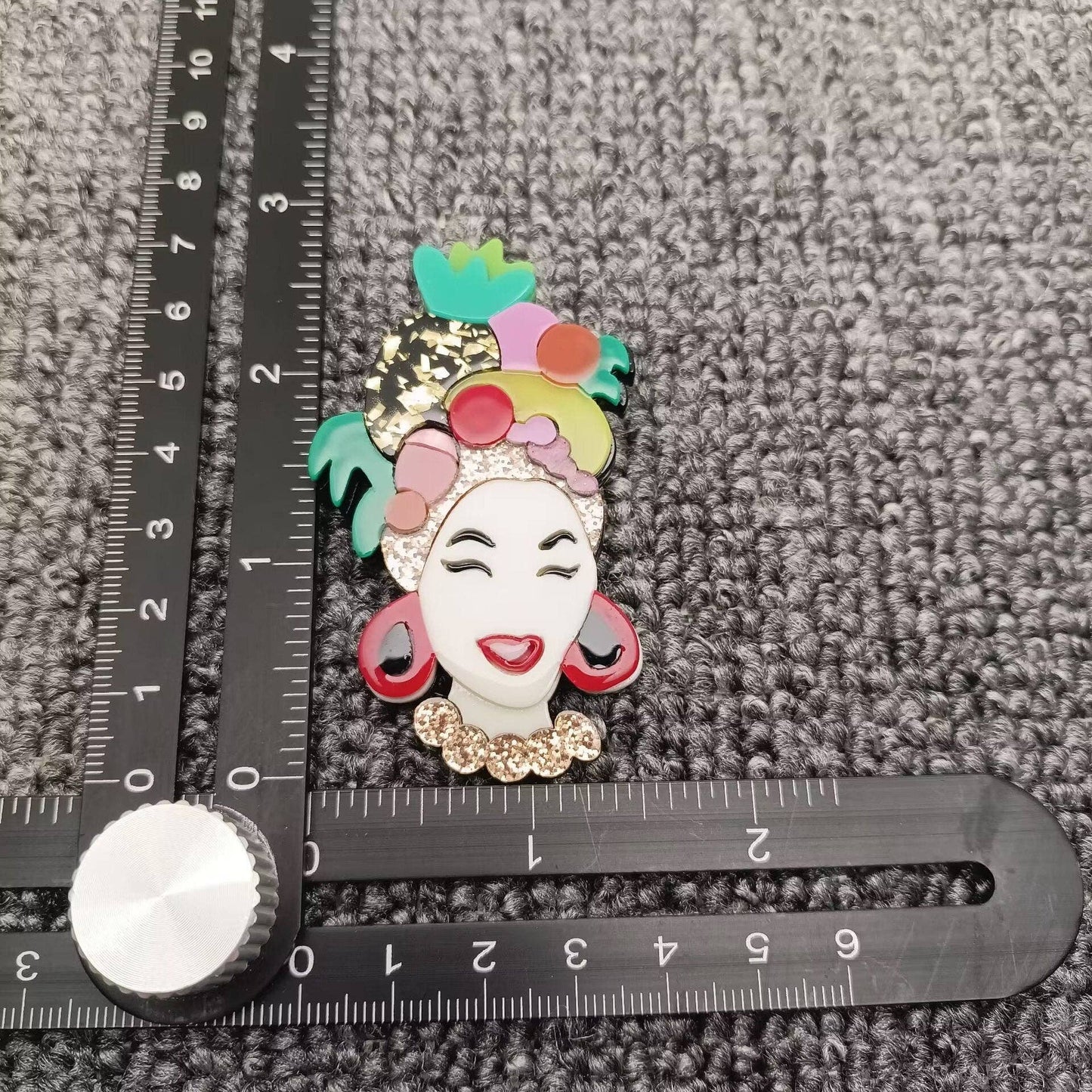 Fruit Pineapple Hat Lady Acrylic Brooch