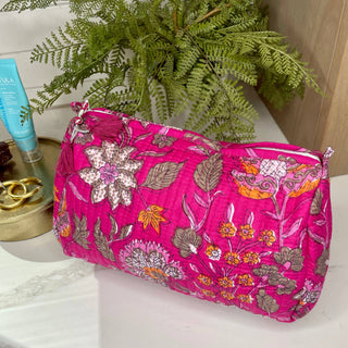 Travel Makeup Toiletry Bag | Quilted Zip-Top | Pink Blossom