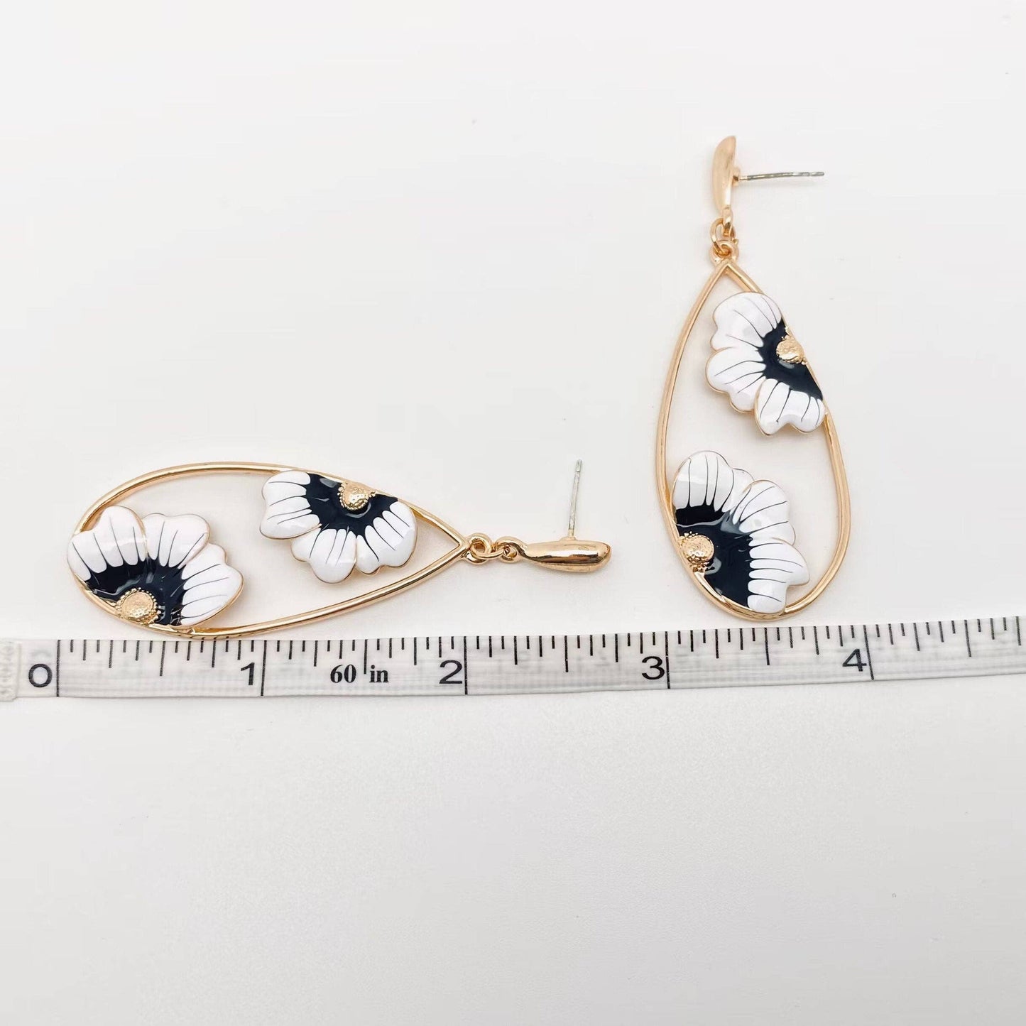 Enamel Flower Drop-shaped Metal Post Earrings