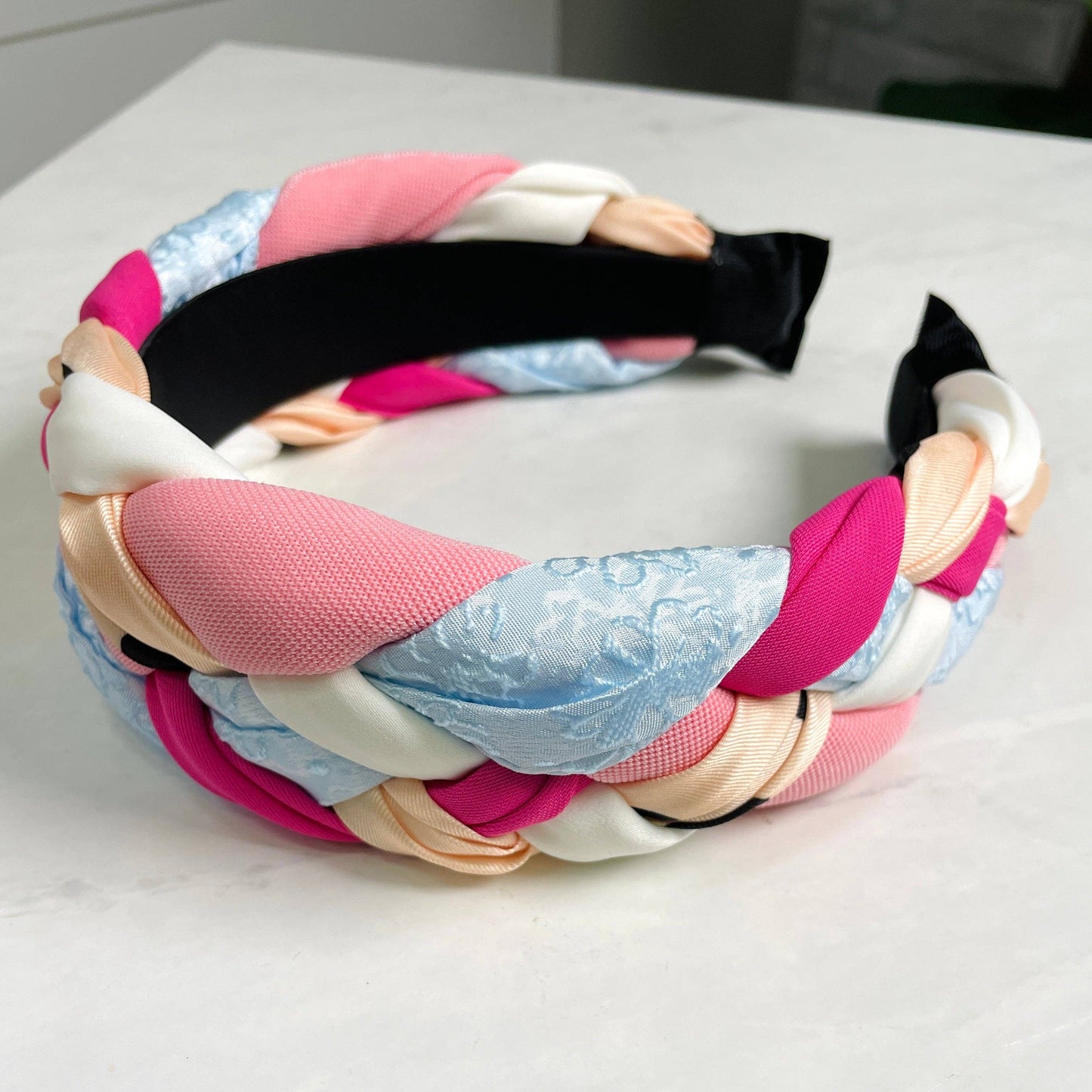Unique Braided Fabric Headband- Pink
