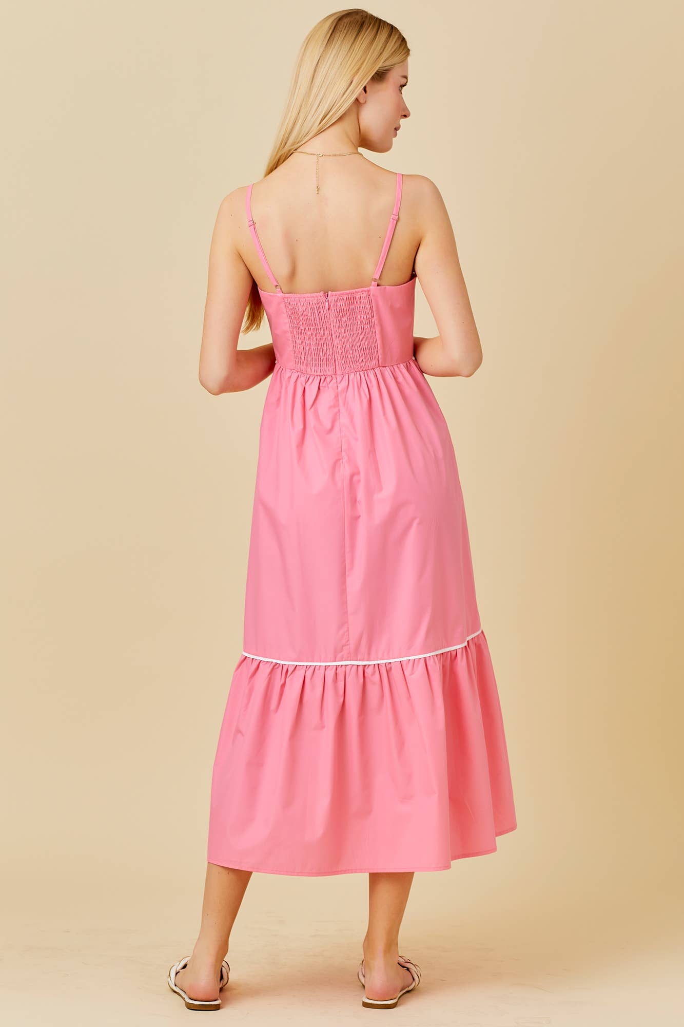 Contrast Piping Midi Solid Dress: CORAL