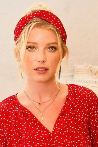 Heart Print Satin Headband: Red