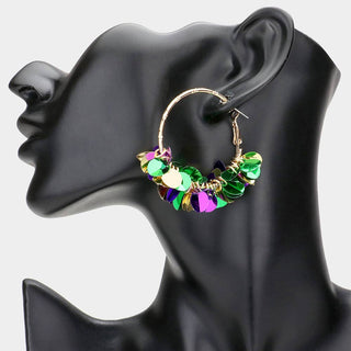 Mardi Gras Sequin Dangle Hoop Earrings