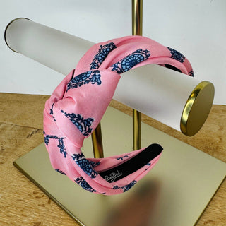 Classic Knot Satin Headband | Pink & Blue Block Print Inspired