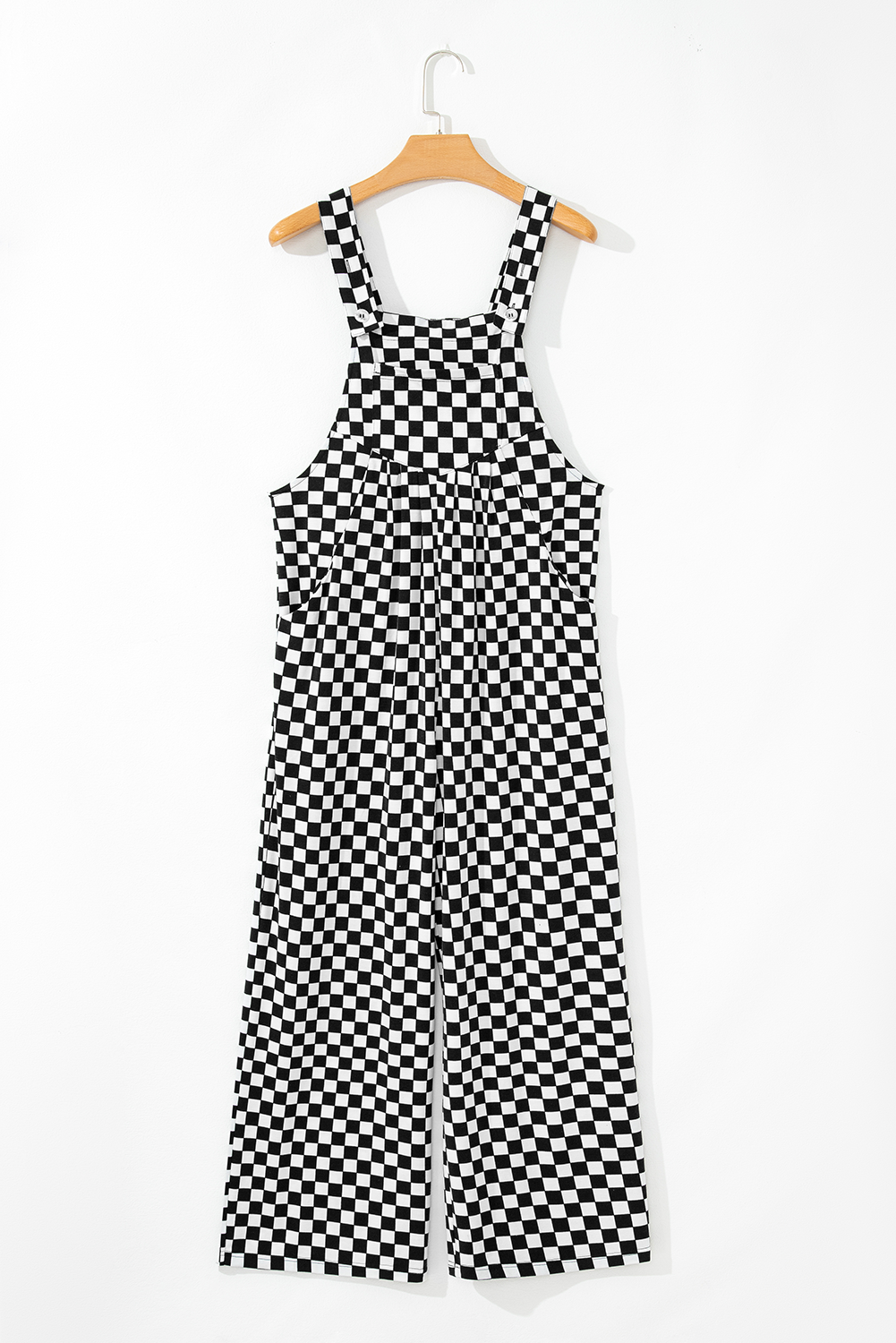 Black and White Checkered Print Pockets Casual Jumpsuit