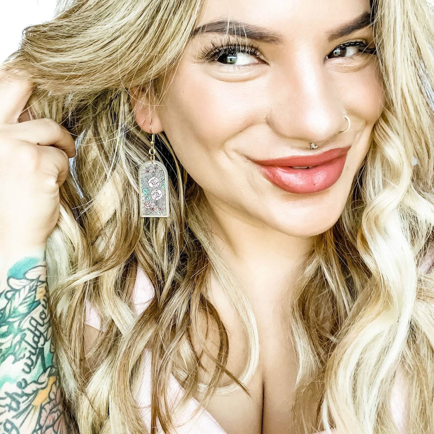 Behind the Glass Earrings – Rose-Tinted Drama, Darling