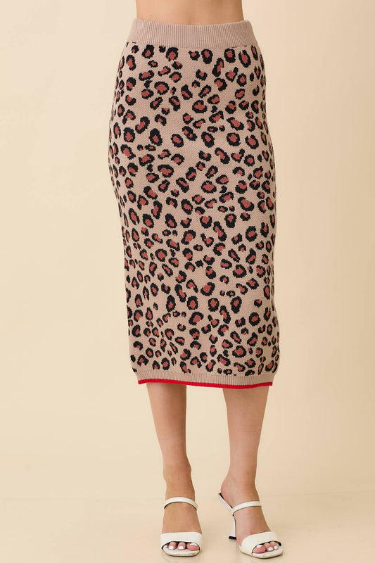 Leopard Sweater Knit Midi Skirt