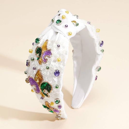 Mardi Gras Sequin Fleur de Lis Stone Embellished Headband