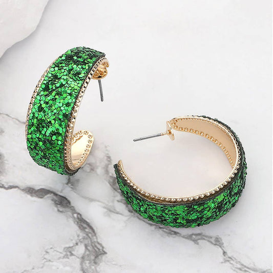 Glittered Hoop Earrings
: Green