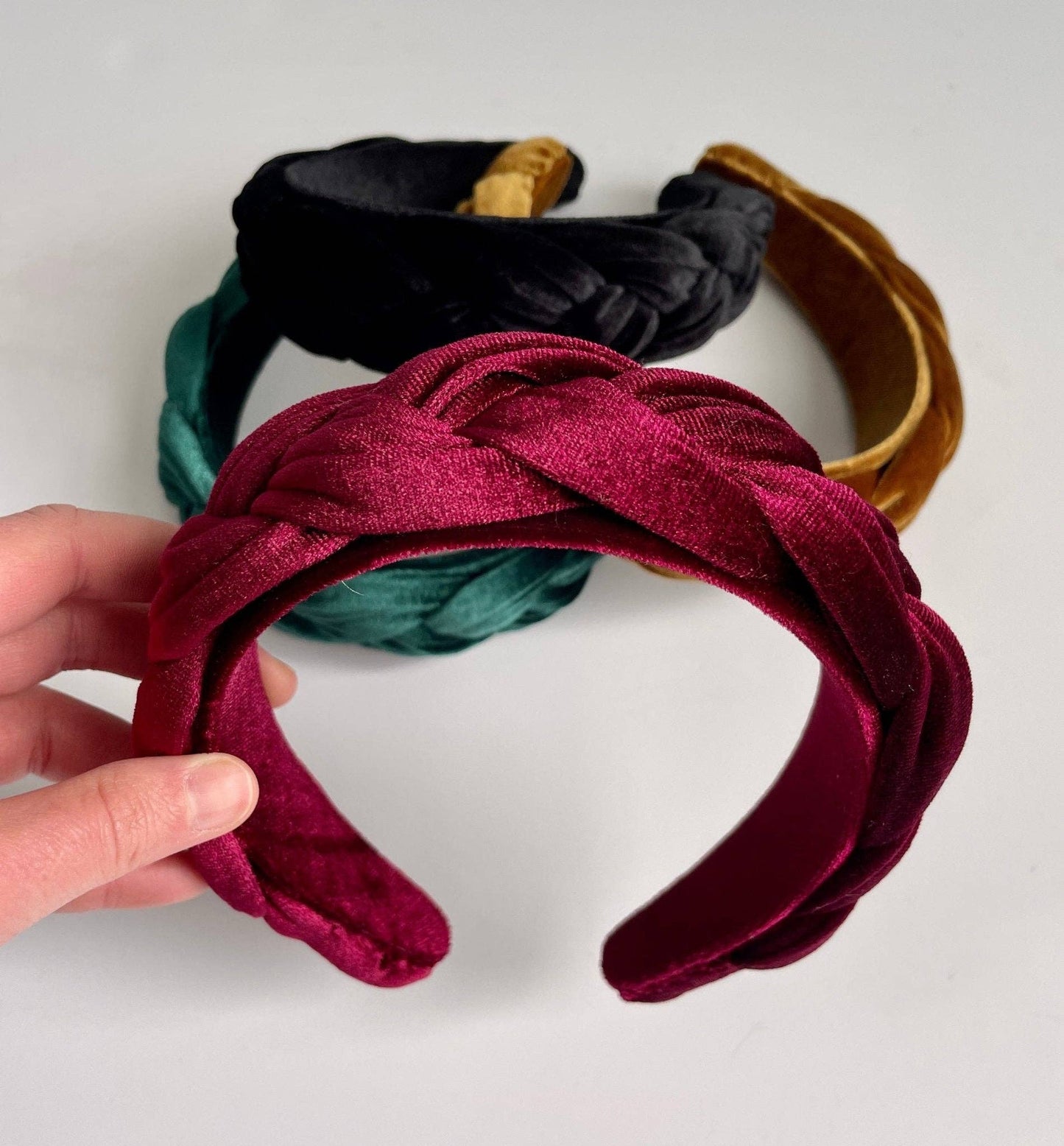 Classy, Elegant Velvet Braided Women's Headband- Cranberry