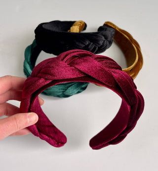 Classy, Elegant Velvet Braided Women's Headband- Cranberry