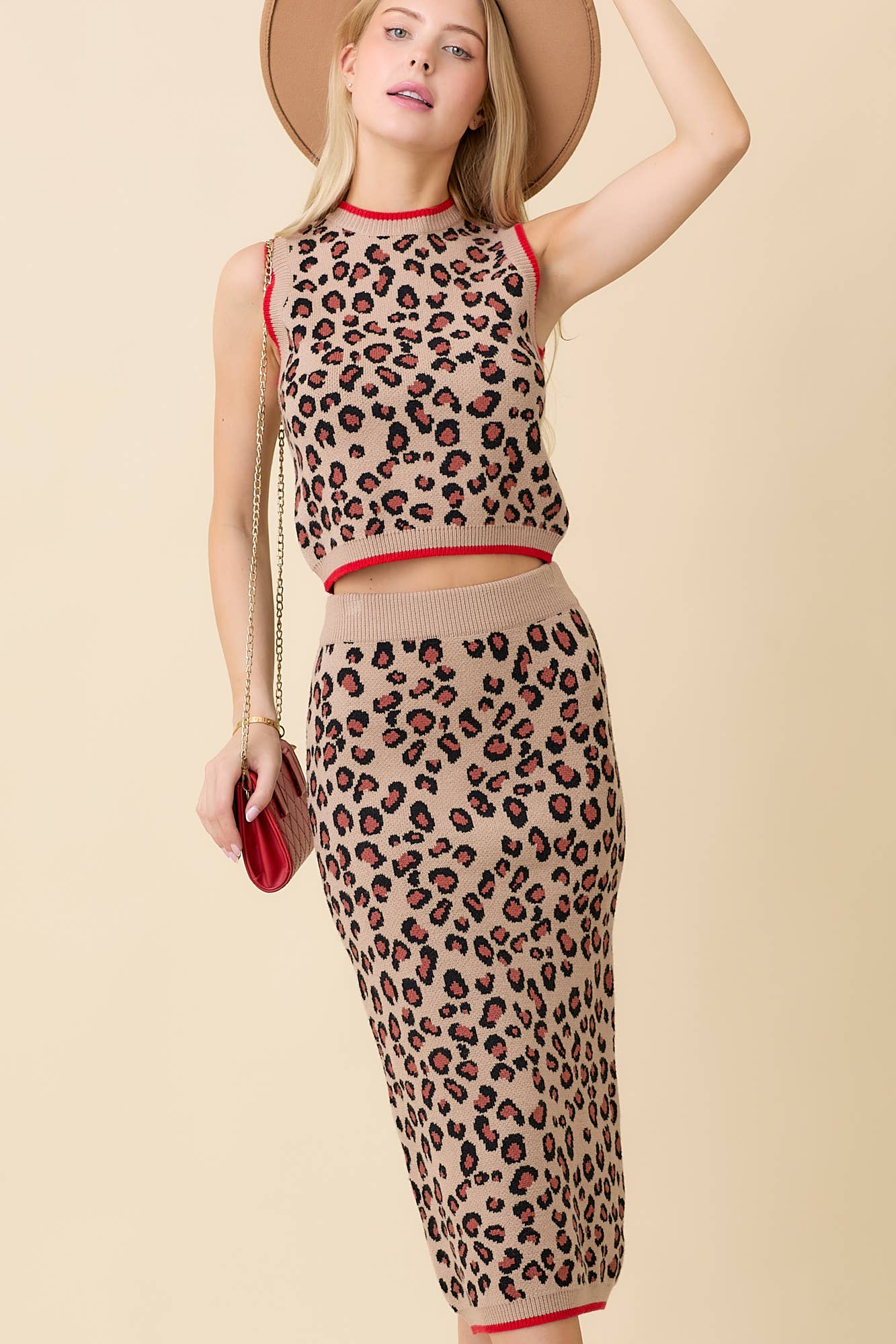 Leopard Sweater Knit Midi Skirt