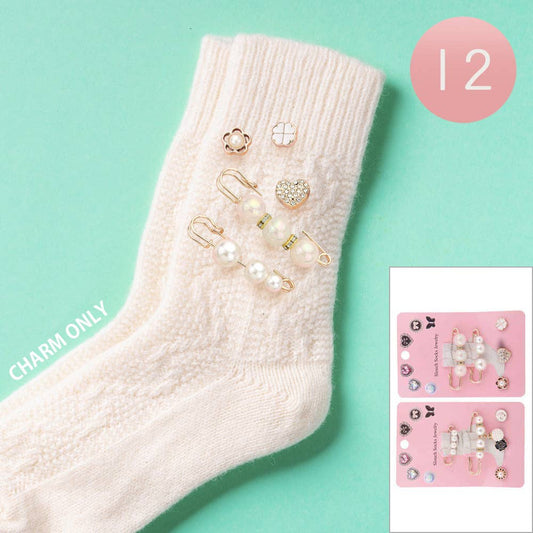 SET OF 5 - Pearl Safety Pin Clover Socks Charm Jewelry