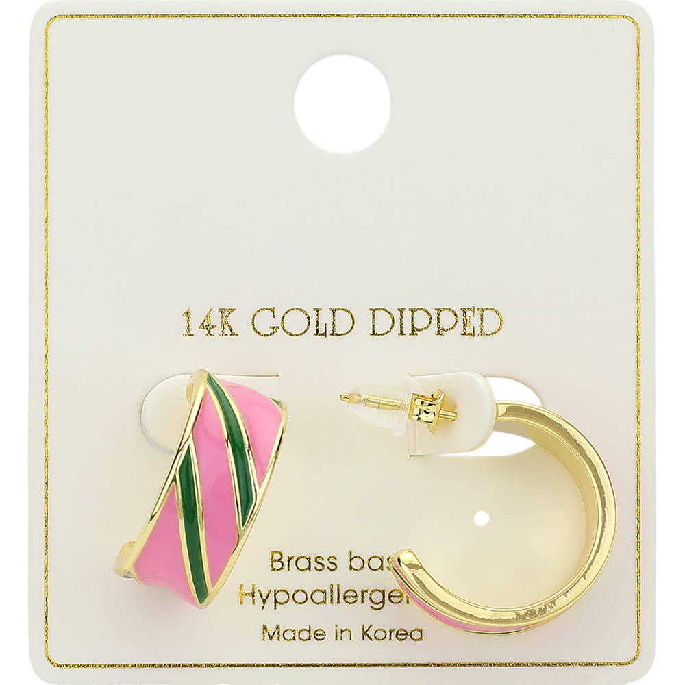 14K Gold Dipped Enamel Stripe Hoop Earrings