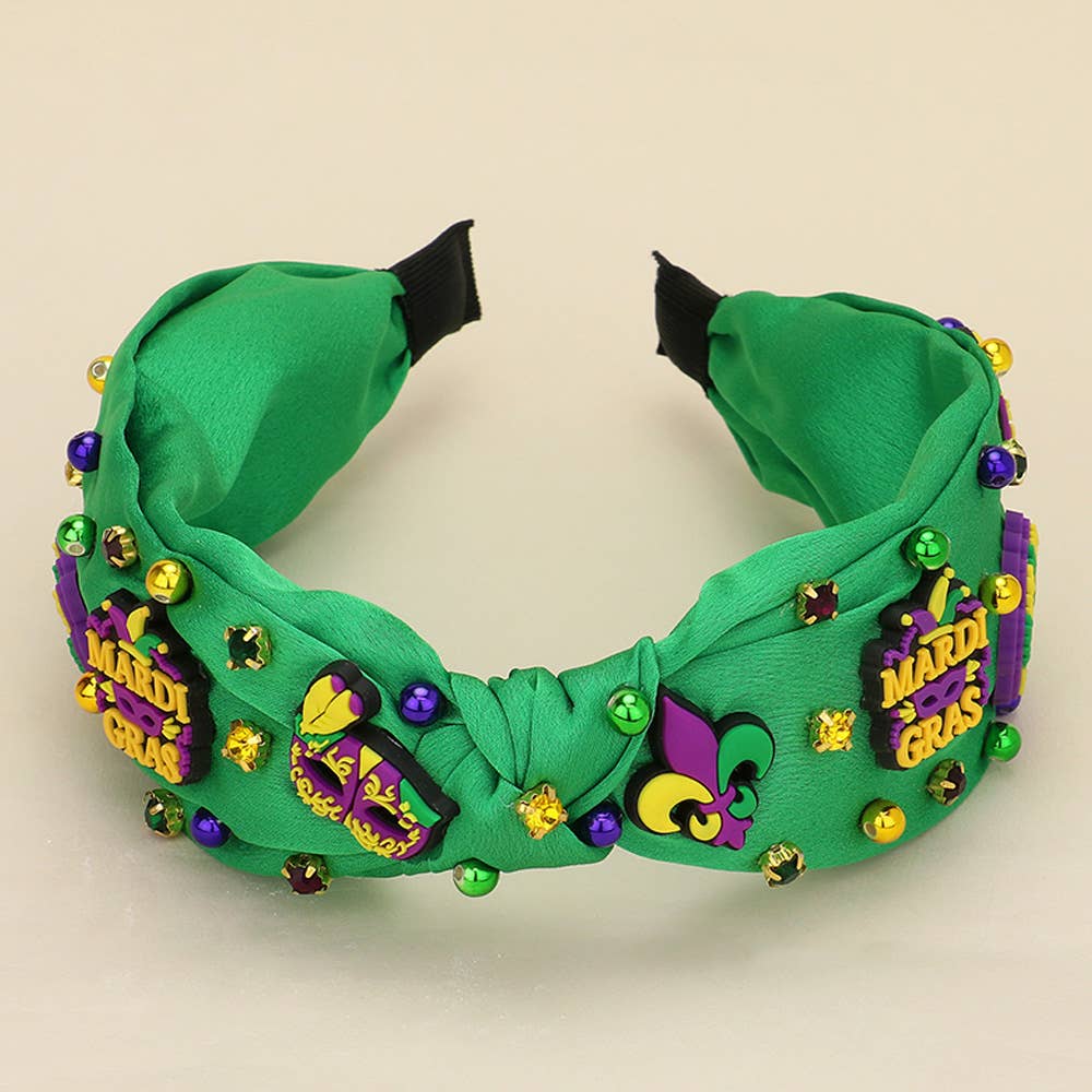 Polymer Clay Mardi Gras Charm Stone Cluster Knot Headband