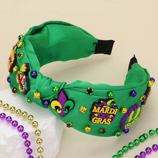 Polymer Clay Mardi Gras Charm Stone Cluster Knot Headband