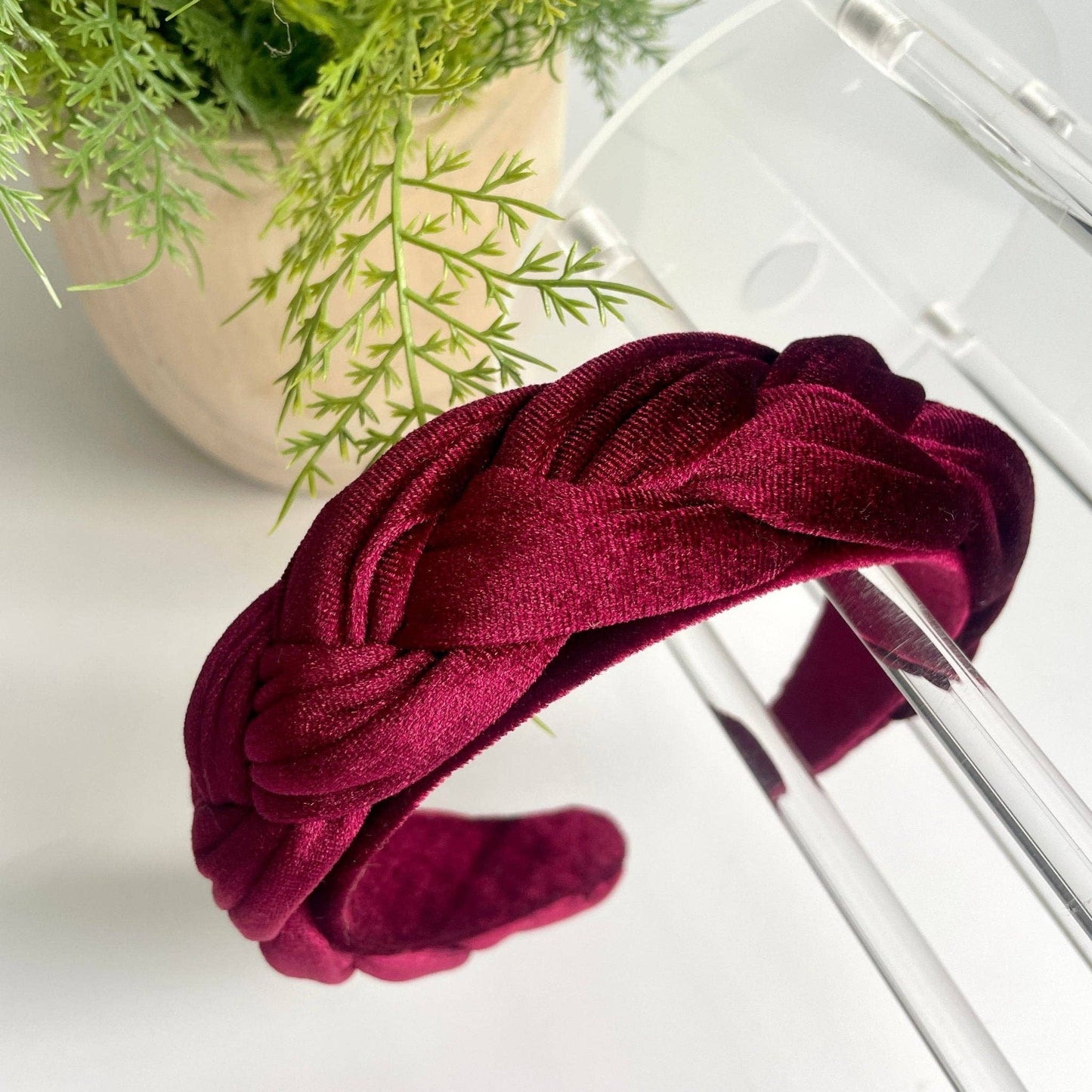 Classy, Elegant Velvet Braided Women's Headband- Cranberry