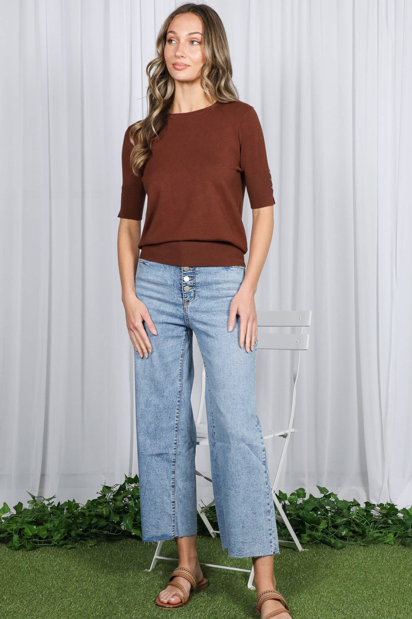 Wide Leg Stretchy Casual Buttoned Washed Denim Jean