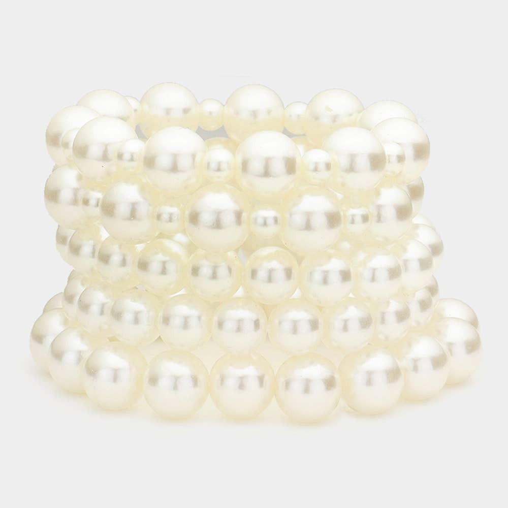 5PCS - Pearl Stretch Bracelets: Cream