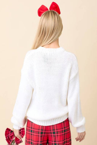 Christmas Sweater With Plaid Ribbon Bow Patch: HUNTER GREEN
