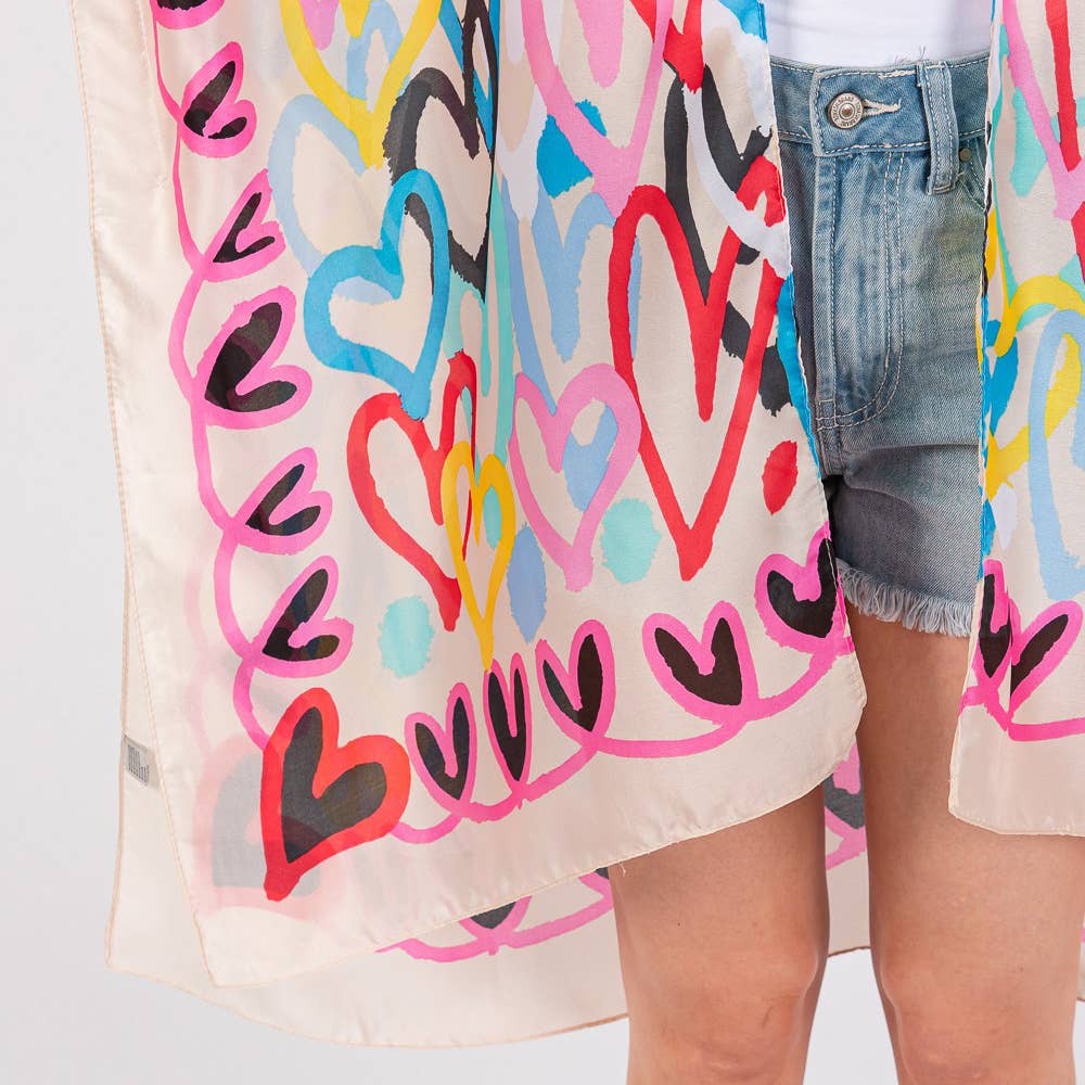 Graphic Love Scene Kimono: Beige