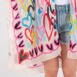 Graphic Love Scene Kimono: Beige