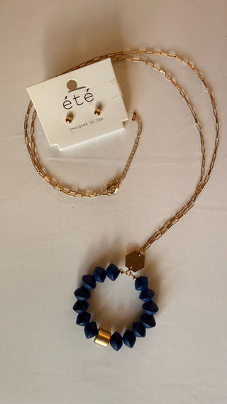Goldtone Circle Bead Necklace and Earrings Set
