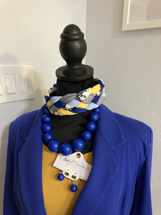 Unique Braided Fabric Headband- Blue