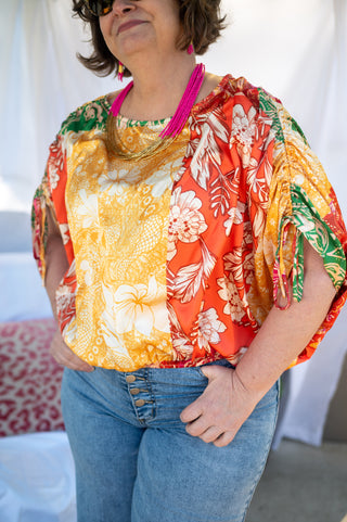 Printed Woven Top RUST GREEN