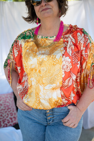 Printed Woven Top RUST GREEN