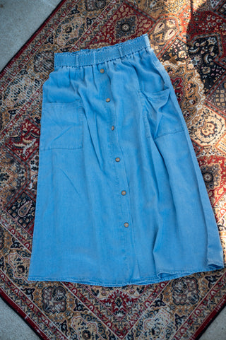 Buttoned Front High Waist Denim Maxi Skirt