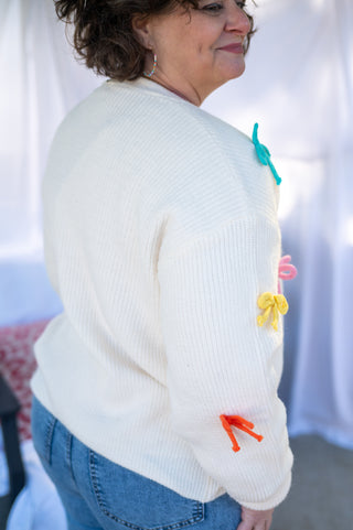 Multi Colored Ribbon Cardigan: WHITE