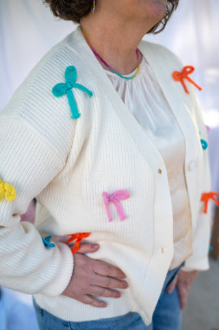 Multi Colored Ribbon Cardigan: WHITE