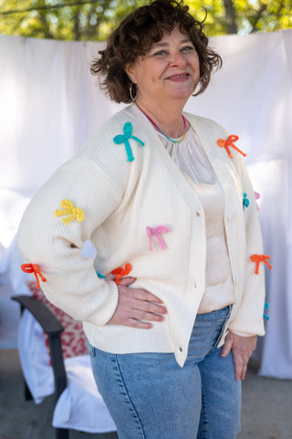 Multi Colored Ribbon Cardigan: WHITE