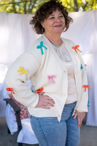 Multi Colored Ribbon Cardigan: WHITE