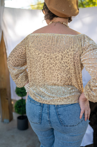 Velvet Wild Leopard Off Shoulder Long Sleeve Top