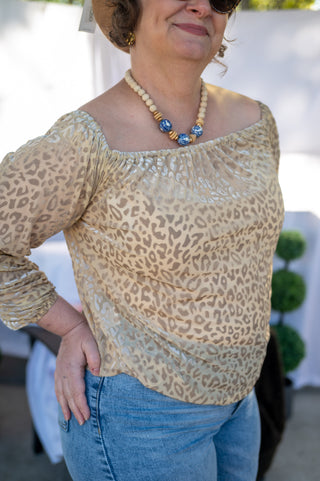 Velvet Wild Leopard Off Shoulder Long Sleeve Top