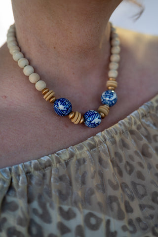 Hazel Chinoiserie & Painted Wood Necklace in Ivory