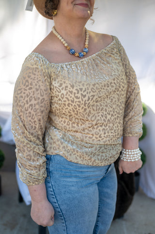 Velvet Wild Leopard Off Shoulder Long Sleeve Top